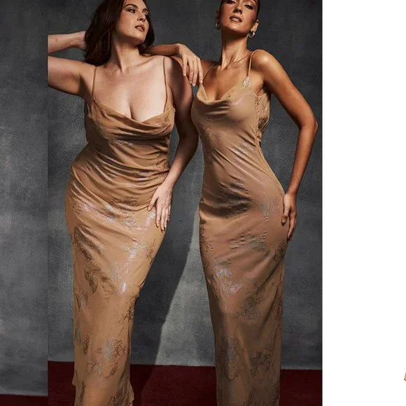 House of CB 'Gabrielle' Shimmer Cafe Au Lait Maxi Dress